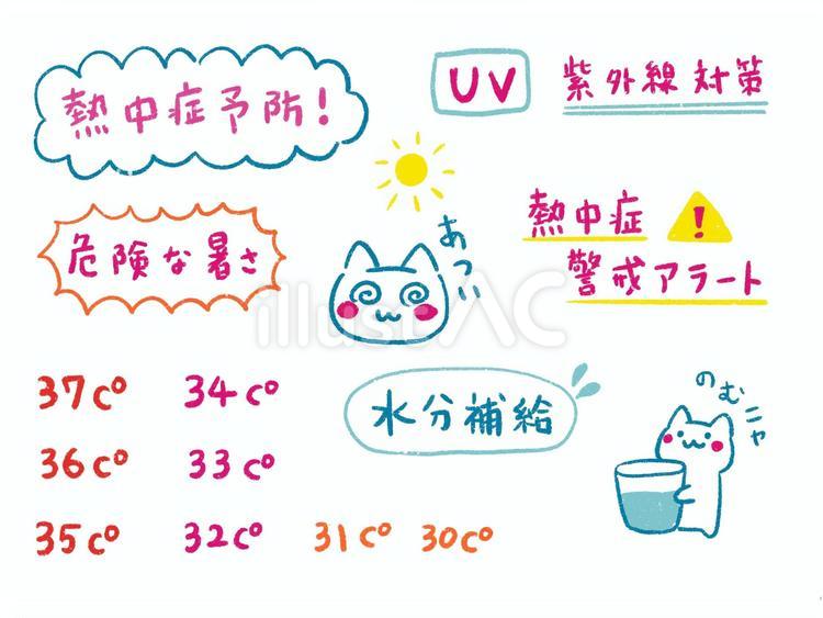 熱中症対策の手書き文字イラスト素材 熱中症対策,手書き文字,ゆるいのイラスト素材
