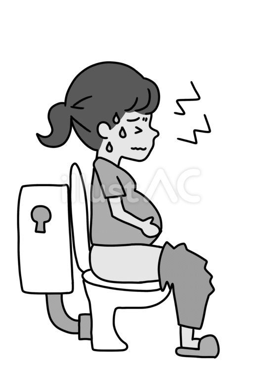 便秘で苦しみ汗をかく妊婦　モノクロ 妊婦,妊娠,便秘のイラスト素材