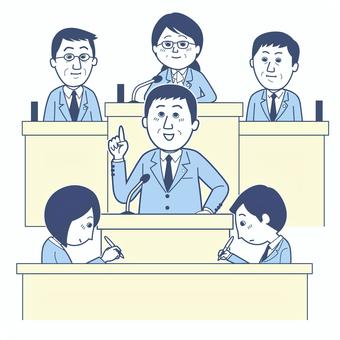 答弁する男性議員_淡色版 淡色版,若手,議員,議会,答弁,発言,議論,会議,提案,日本人のイラスト素材