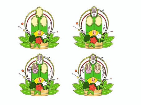 4 types of kadomatsu stuffed with rabbits, JPG and PNG 4 types of kadomatsu stuffed with rabbits, kadoma, rabbit, lunar month, JPG and PNG