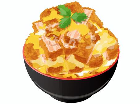 大盛りのカツ丼 カツ丼,大盛り,丼もの,料理,食べ物,揚げ物,とんかつ,卵,三つ葉,どんぶりのイラスト素材