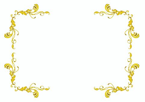 金のエレガンスフレーム2025⑧白背景 エレガント,フレーム,飾り枠,クラシック,デコレーション,イラスト,手描き,水彩,ゴールド,葉のイラスト素材
