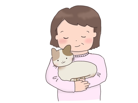 三毛猫と女性　 女性,保護猫,迷子猫,里親募集,猫,譲渡会,シンプル,かわいいのイラスト素材