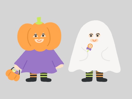 仮装した子供 ハロウィン,子供,仮装,変装,halloween,おばけ,ジャックオランタン,秋,10月,パンプキンのイラスト素材