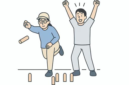 モルックで盛り上がる二人 モルックで盛り上がる二人 モルック,スポーツ,アウトドア,レクリエーション,木の棒,チームプレー,得点,笑顔,勝負,ゲームのイラスト素材