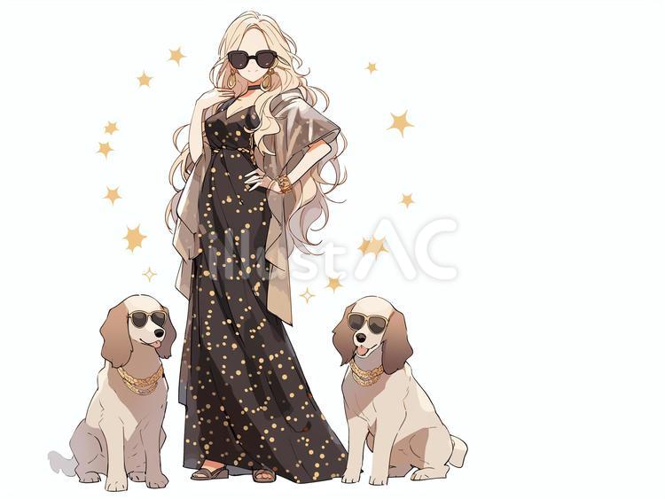 セレブスタイルの愛犬家 セレブ,お金持ち,ゴージャスのイラスト素材