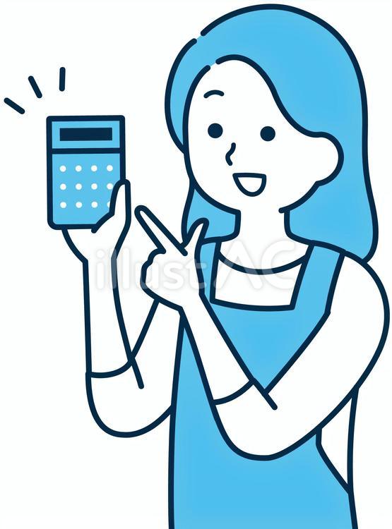 電卓を持つ女性　節約レシピ　カロリー計算 女性,電卓,節約のイラスト素材