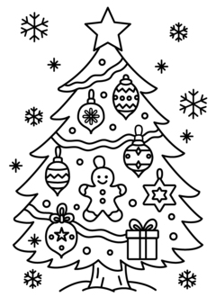 クリスマスツリーの塗り絵 クリスマス,クリスマスツリー,塗り絵,ぬりえ,ツリー,雪,冬,xmas,かわいい,幼児のイラスト素材