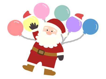 サンタクロース④風船プカプカ サンタさん,サンタクロース,クリスマス,風船,カラフル,ポップ,帽子,赤,黄色,ピンクのイラスト素材