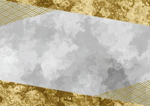 グレーと金の和柄とマーブルの背景 マーブル,フレーム,高級感,リッチ,抽象,グレー,金,白,背景,和柄のイラスト素材