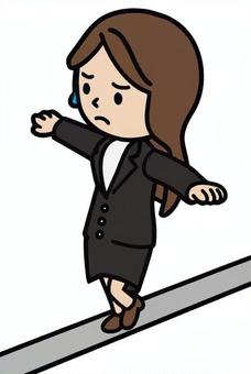 綱渡りする人 綱渡り,鉄骨,ギリギリ,バランス,冷や汗,ふらふら,女性,スーツ,ビジネス,会社員のイラスト素材