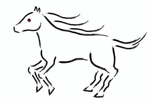 走る馬_筆で描いたような年賀状素材