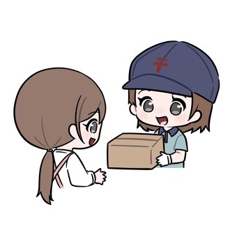 対面で荷物を渡す郵便やさん 郵便,配達,郵便やさん,届ける,配達員,人物,人,仕事,お仕事,役職のイラスト素材