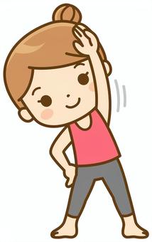 体側を伸ばす女性 ストレッチ,フィットネス,エクササイズ,スポーツ,運動,準備運動,柔軟体操,柔軟,体側,美容のイラスト素材
