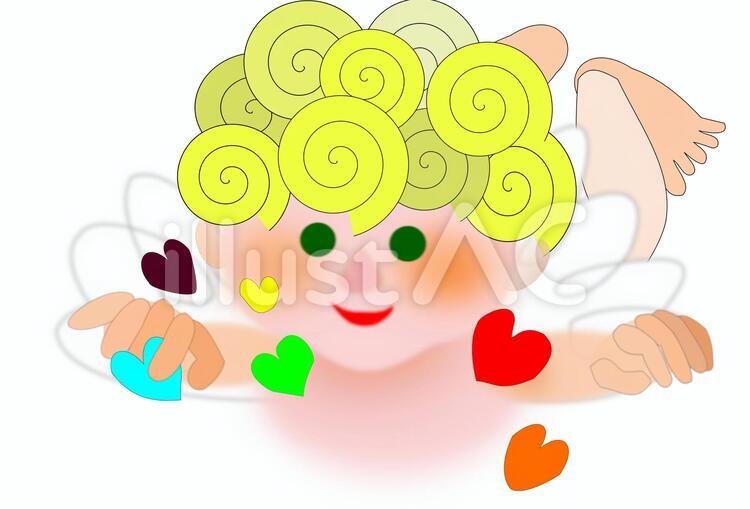 ハートつかまえた！ 天使,子供,エンジェルのイラスト素材