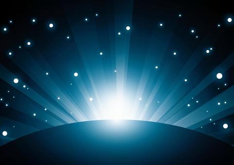 幻想的な宇宙の日の出の光 光,集中線,宇宙,星,日の出,スタイリッシュ,青色,背景のイラスト素材