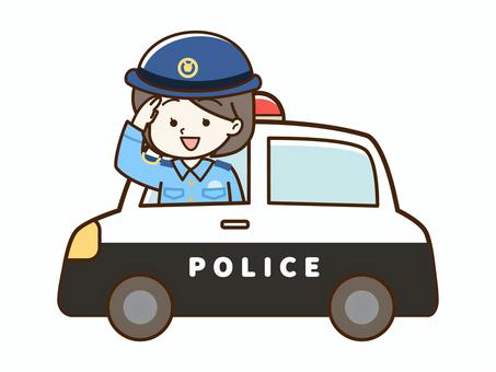 パトカーに乗って敬礼する女性警官 警察官,警察,女性,敬礼,挨拶,パトカー,車,乗り物,職業,仕事のイラスト素材