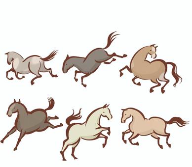 馬躍動　筆画風色付き　６頭 馬,躍動,筆画風,色付き,６頭,茶色,午,年賀状のイラスト素材