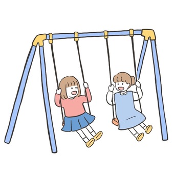 ブランコで遊ぶ子どもたち（カラー） ブランコ,遊具,公園,子ども,女の子,女,キッズ,小学生,低学年,放課後のイラスト素材