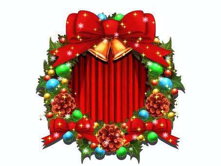 クリスマスリース　02c クリスマスリース,クリスマス,リース,カーテン,リボン,赤,ベル,鈴,鐘,柊のイラスト素材