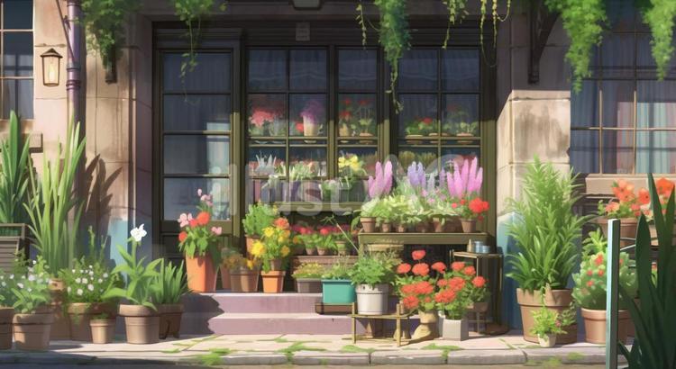 可愛い街のお花屋さん 街,花屋,かわいいのイラスト素材