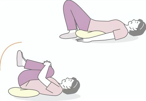 腰痛改善ストレッチ _クッション 腰痛改善,ストレッチ,体操,運動,リハビリ,高齢者のイラスト素材
