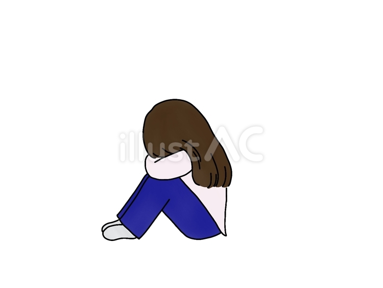 膝を抱え顔を下に向けている女性 悲しみ,不安,悩むのイラスト素材