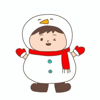 雪だるまの格好の子ども クリスマス クリスマス,雪だるま,子ども,マフラー,手袋,冬,手書き,かわいいのイラスト素材