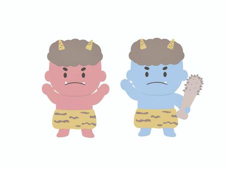 かわいい鬼の怒り顔イラスト（節分素材）