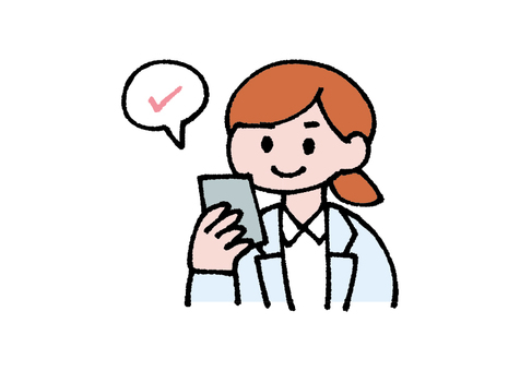 シンプルなスマホを見るスーツ女性イラスト 女性,スマートフォン,予約,連絡,電話,アプリ,申し込み,ショッピング,簡単,リモートのイラスト素材