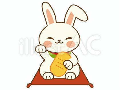 小判を持って手招きするウサギ