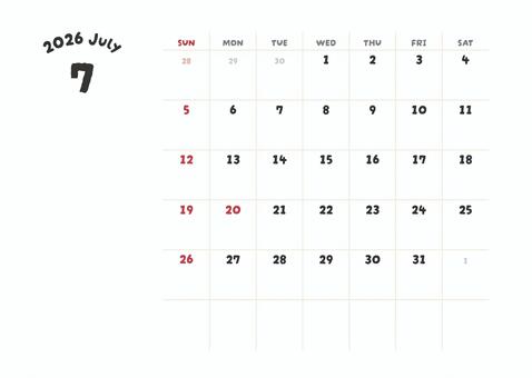 2026年7月カレンダー カレンダー,2026年,2026年カレンダー,7月,７月,7月カレンダー,カレンダー7月,七月,2026年7月カレンダー,夏のイラスト素材