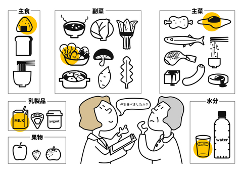栄養士から栄養指導を受けている高齢女性 管理栄養士,栄養,指導,アドバイス,高齢,女性,二人,教える,食生活,食材のイラスト素材