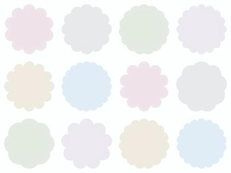 くすみカラーのもくもく丸枠セット もくもく,丸枠,くすみ,フレーム,円形,もこもこ,花型,ピンク,グレー,緑色のイラスト素材