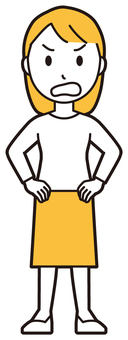  ロングヘア女性(黄)-397-全身 傲慢,悪人,女性,女の子,人物,かわいい,表情,感情,悪い,悪事のイラスト素材