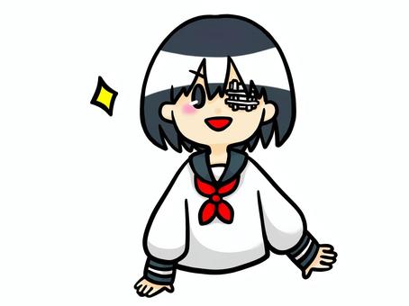 セーラー服で眼帯の元気な女の子 セーラー服,女子,女の子,眼帯,片目,隠す,制服,学生服,学園,アニメのイラスト素材