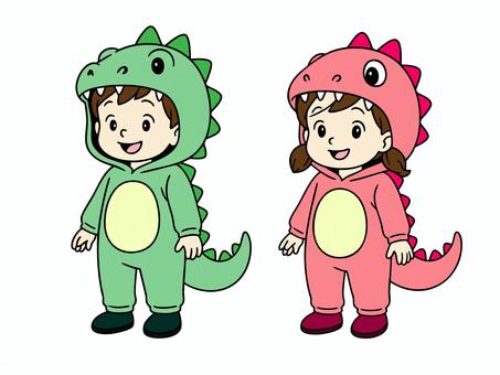 恐竜の服を着ている子供イラストセット 恐竜の服を着ている子供イラストセット 恐竜,子ども,男の子,女の子,かわいい,ポップ,洋服,イメージ,被り物,フードのイラスト素材