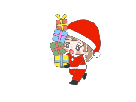 プレゼントを運ぶサンタ１ 手描き,女の子,茶髪,ツインテール,クリスマス,サンタクロース,仮装,コスプレ,衣,プレゼントのイラスト素材