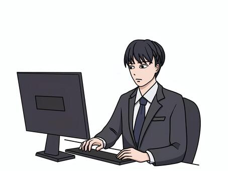 真剣にパソコンを操作するスーツ姿の男性 パソコン,作業,操作,スーツ,男性,ビジネス,座る,真剣,真面目,デスクトップのイラスト素材