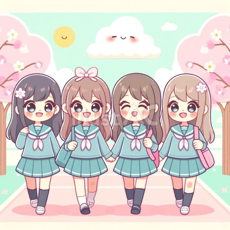 高校からの下校 高校,女子高生,友達のイラスト素材