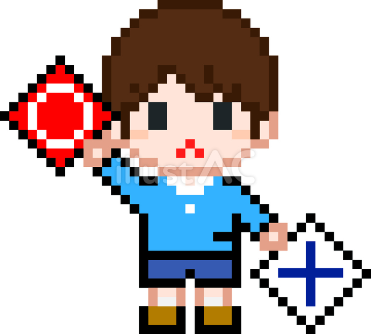 ドット絵の手旗信号の男の子です。 ドット絵,手旗信号,シンプルのイラスト素材
