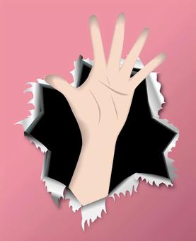 腕飛び出す　 腕,飛び出す,指,手のひら,体,紙,破れる,隙間,ピンクのイラスト素材