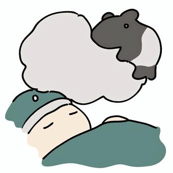 夢を食べるバク バク,夢,動物,生き物,四足歩行,睡眠,寝る,布団,ベッドのイラスト素材