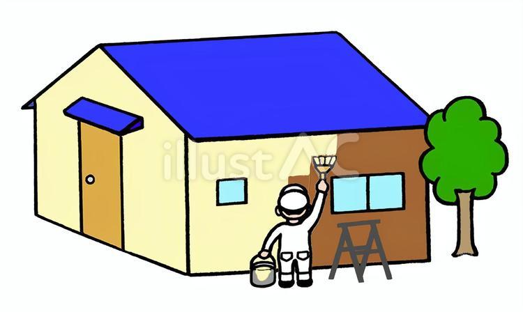家を塗っているペンキ屋さん-2 家,ハウス,一軒家のイラスト素材