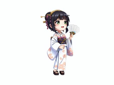 花火大会やお祭りを見る浴衣の女性 夏祭り,秋祭り,花火,夕方,お祭り,祭,ほたる,団扇,蛍見物,扇のイラスト素材
