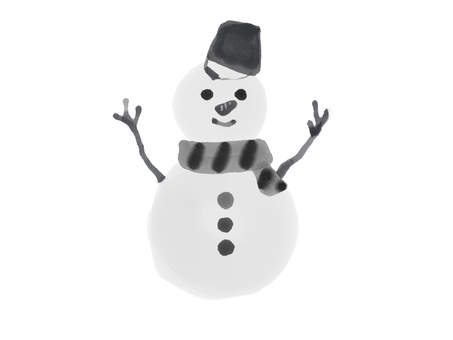 雪だるま　モノクロ　イラスト 雪だるま,冬,雪,スノーマン,ゆきだるま,キャラクター,雪遊び,季節,帽子,マフラーのイラスト素材