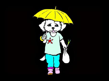 雨の日のお買い物 動物,犬,女の子,雨,秋雨,傘,買い物のイラスト素材