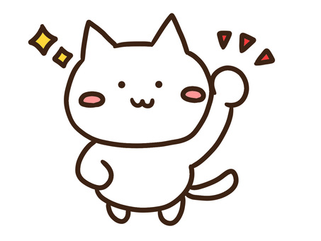 拳をあげてやる気を出すかわいい白ねこ ガッツポーズ,ファイト,頑張る,応援,動物,ねこ,拳,手,手をあげる,やる気のイラスト素材