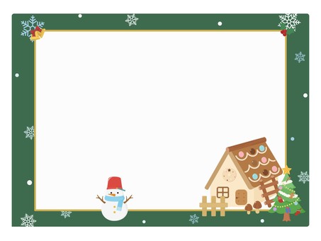 お菓子の家と雪だるまクリスマスフレーム4 クリスマス,フレーム,クリスマスカード,お菓子の家,雪だるま,カード,枠,冬,メッセージ,メッセージカードのイラスト素材