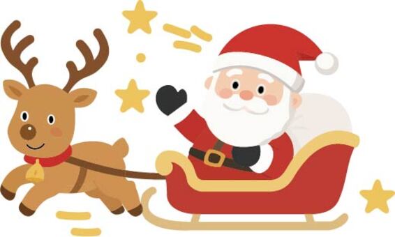 サンタと空飛ぶソリ サンタクロース,トナカイ,ソリ,クリスマス,星,プレゼント,冬,聖夜,配達,空のイラスト素材
